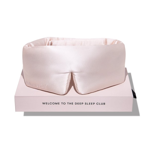 DROWSY Silk Sleep Mask - A padded silk cocoon that hugs the face for luxurious sleep in complete darkness (Sunset Pink)