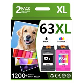 63XL Ink Cartridges Black and Color Replacement for HP Ink 63 for HP 63XL Ink Cartridge Combo Pack Work for HP OfficeJet 3830 4650 5255 5258 5200; Envy 4520 4512 4510; DeskJet 1112 2130 3630 (2 Pack)