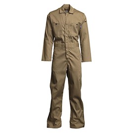 Lapco FR CVEFR7KH-LAR TL Flame Resistant Economy Coveralls, 100% Cotton Twill with Moisture Management, HRC 2, NFPA 70E, 7 oz, Large Tall, Khaki