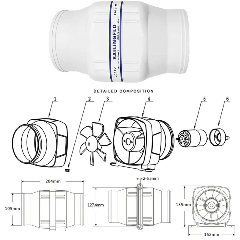 ipalmay DC 12V 4 Inch 270CFM Ventilator Marine Bilge Exhaust