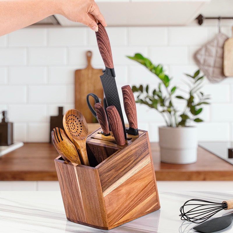 WDT Tool Utensil Holder for Kitchen Counter 2in1 Large Wooden