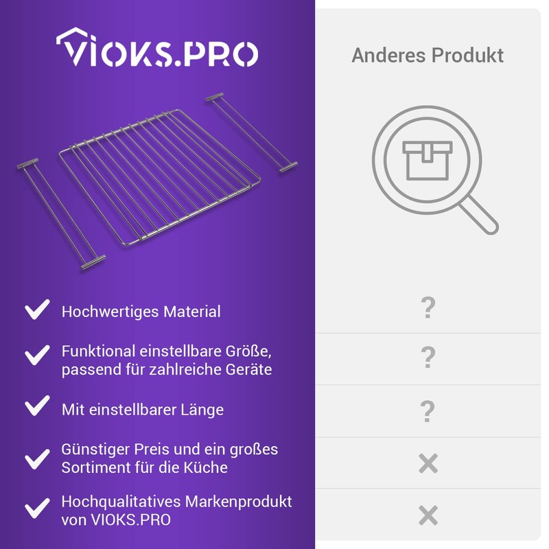 Viоks.pro Cooking Grate, Oven Grate, 315 x 350-560 mm, Extendable