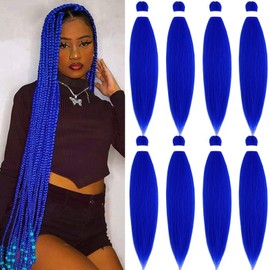 Blue Braiding Hair Pre Stretched Colored Hair Extensions for Braids Kanekalon Pre Stretched Prestretched Braiding Hair 30 inch 8 packs Long Jumbo Braiding Hair Natural as Human Hair Micro Box Braids