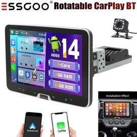ESSGOO 360° Rotatable 4G+64G Android 14 Car Stereo Apple CarPlay GPS Wifi BT FM+CAMERA