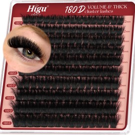 Fluffy-Cluster-Lashes 180D Individual-Eyelashes, Higu clace 12-20mm Thick Lash-Clusters D Curl Long Lash, Reusable Russian Individual-Lashes Clusters DIY Lash Extensions at Home (180D 12-20)