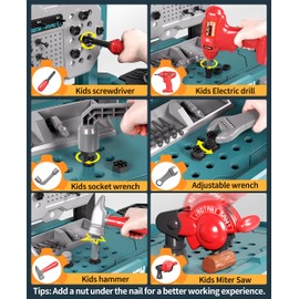 Deejoy Kids Tool Bench with Realistic Tools and Electric Drill, 79 Pcs Realistic Toy Tools with Clothes, Toddler Tool Bench Learning Gift for Boys & Girls Age 3-5 (Green) 32x26.6x14.4 in
