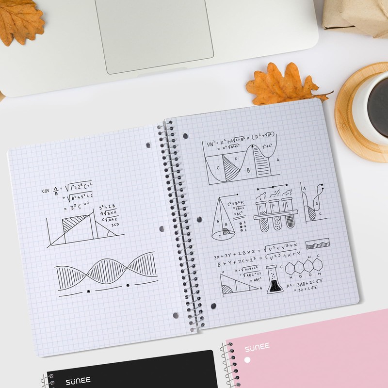 SUNEE Spiral Notebook, 1-Subject, Graph Ruled Paper, 8" x 10-1/2",