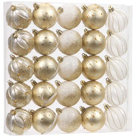 Sea Team 25-Pack Christmas Ball Ornaments with Strings, 60mm/2.36-Inch Medium Size Baubles, Shatterproof Plastic Christmas Bulbs, Hanging Decorations for Xmas Tree, Holiday, Wedding, Party, Gold