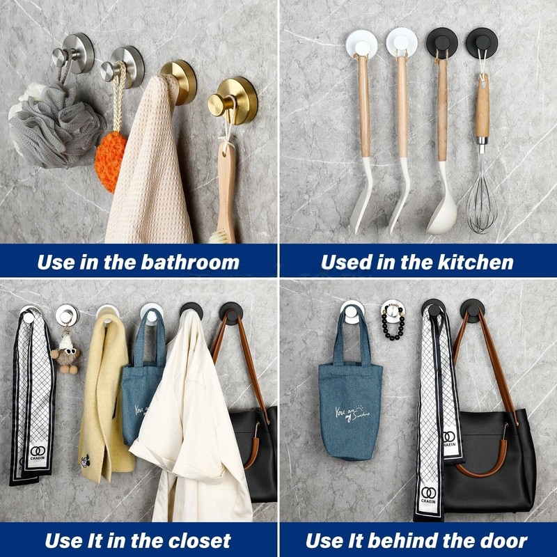 fentar Stainless Steel Suction Cup Hooks for Shower, Bathroom, Kitchen,