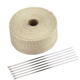 Mintice 5CM X 5M Fiberglass Roll Beige Racing Exhaust Heat Header Pipe Wrap Tape Shield Sleeve Thermal Protection 6 Locking Ties Car Motorcycle