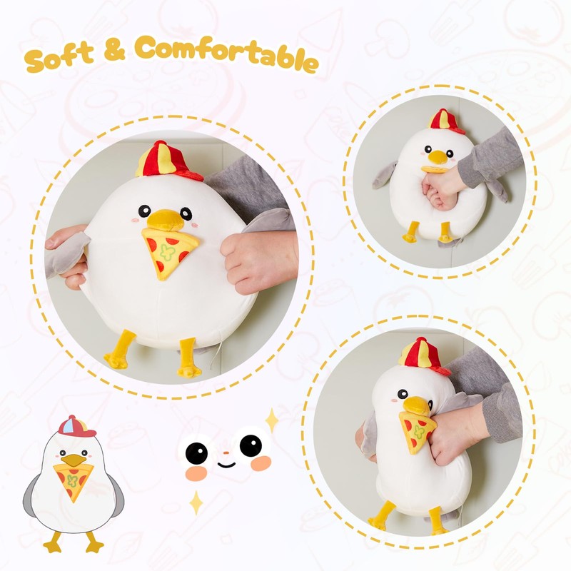 FunBase Cute Pizza Seagull Plush Toy, White Seagull Stuffed Animal