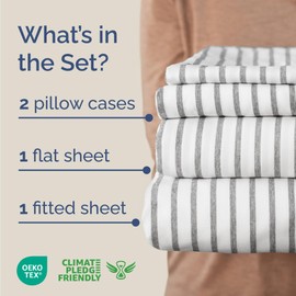 CGK Unlimited Cal King Size 4 Piece Sheet Set - Comfy Breathable & Cooling Bed Sheets Set - Hotel Luxury Bedding for Women, Men, Kids & Teens - Deep Pockets, Easy-Fit, Soft & Wrinkle Free - Oeko-Tex - Grey Stripes