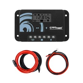 ExpertPower 10A PWM Solar Charge Controller Kit for LiFePO4, AGM, Gel, Flooded Battery | 12V / 24V Auto-Select Intelligent Regulator | Max PV Input 55V | USB Charge | Backlight LCD Display