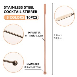 10 Pcs 7.2-inch Cocktail Paddle Drink Stirrers Stainless Steel Coffee Stirrers Metal Cocktail Stirrers with Small Rectangular Paddles Reusable Beverage Swizzle Stick for Bar Party (5colour)
