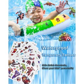 LEIAOLY Temporary Tattoos for Kids, 12 Sheets Waterproof Superhero Stickers Fake Tattoo Set Boy Girl Teens, Birthday Party Favors Supplies Gifts, Multi-colored, 15.5 * 11cm, 6.1 * 4.33inches