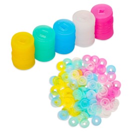 GUSTARIA Plastic Colored Mahjong Scoring Coins, 100pcs Chips for Mah Jong Games, 5 Colors（Red, Yellow, Green, Blue, White） with 1 Indicator and 3 dice