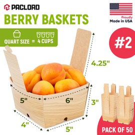 Paclord USA-Made Quart-Size Berry Baskets with Handles, Pack of 50 - 2 lbs Capacity Produce Basket for Fruits, Berries & Veggies - Premium Berry Container for Farmers Markets or Product Displays