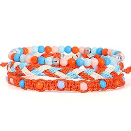 Caiyao Bohemian Beach Bead Waterproof String Bracelets Ocean Surfer Woven Braided Rope Bangle Boho Stretch Friendship Bracelets for Women Jewelry-G orange