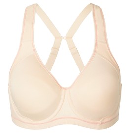 SYROKAN High Impact Sports Bras for Women Cool Comfort Underwire Molded Cup Full Figure Cross Back Running Workout Bra Beige 36DD
