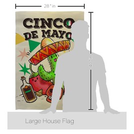 El Cinco de Mayo House Flag - Summer Mexican Fiesta Party Cactus PinataOutdoor Summertime Sunny - Decoration Banner Small Garden Yard Gift Double-Sided Made in USA 28 X 40