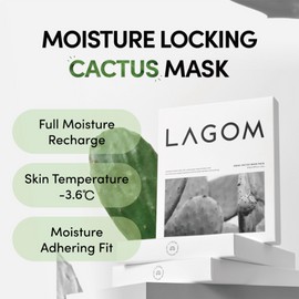 LAGOM Aqua Cactus Mask Pack- 5 Facial Sheet, Moisture Recharge, Cool Heated Skin, Red Sensitive Skin, Korean Skincare (0.91fl oz x 5ea)