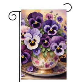 Purple Flowers Daisy Vase Art Flag 12 × 18 inches Double-sided Welcome Home House Outdoor Yard Decoration Flag GF2101