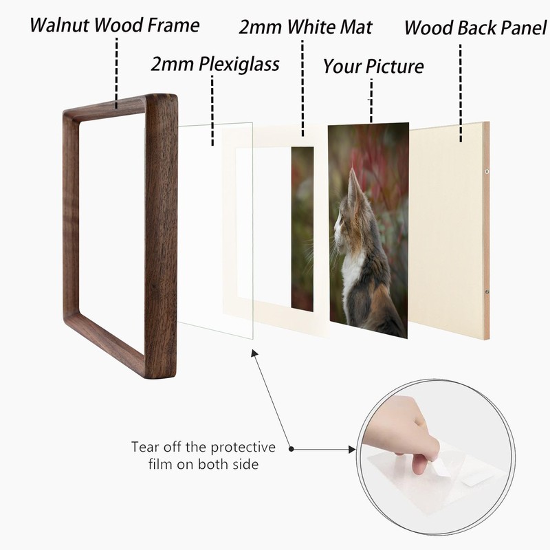 5x5 Picture Frame in Natural Walnut Wood,Square 5x5 Frame with