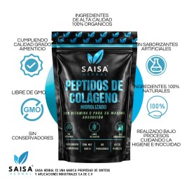Colágeno Hidrolizado 100 Puro Polvo 500 Saborizantes Colorantes Suplemento Alimenticio Saisa Herbal Piel Articulaciones Cabello