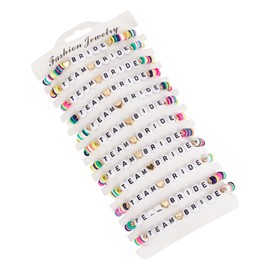 NICENEEDED 12 Pcs Bride Beaded Bracelets for Team Squad, Team Bride Bracelet Soft Pottery Beaded Bracelet, Colorful Bracelets for Bachelorette Party Accessories