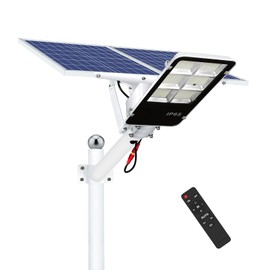 Highland Tech - 500W Solar Street Light for Outdoor Use with Remote Control, 6500K White LED Security Flood Light, Ideal for Yard, Street, Driveway, Garden and Playground