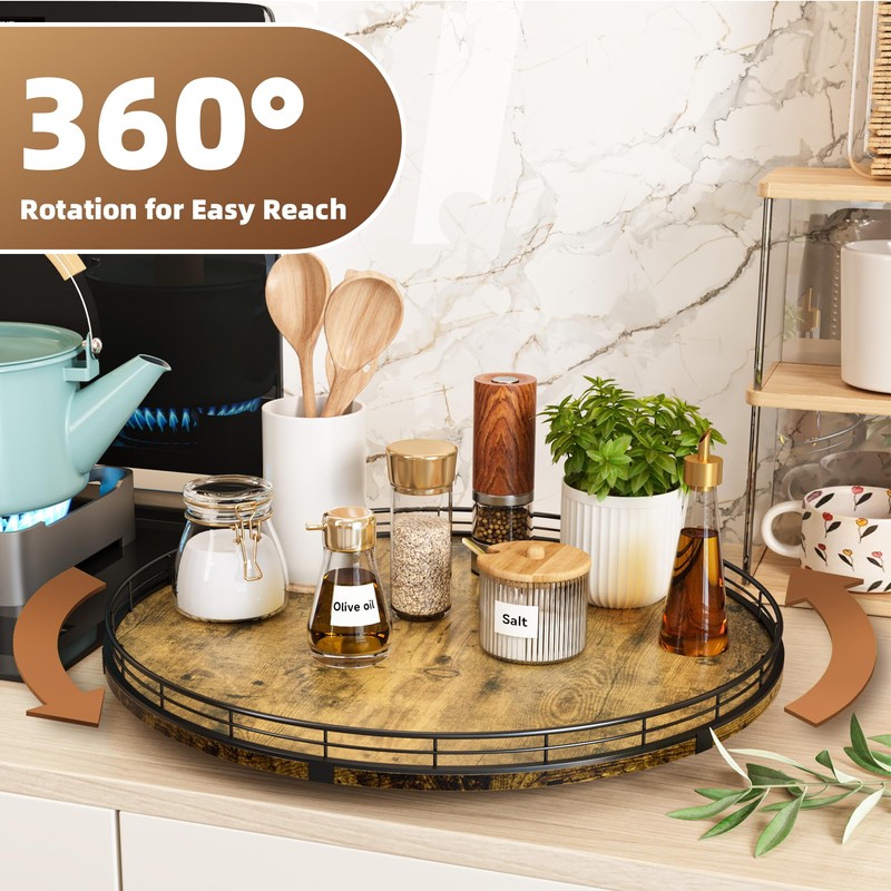 Lazy Susan Turntable Organizer for Table Top, 18’’ Round Wooden
