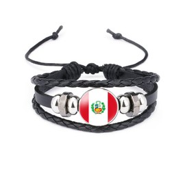 vmcoatdu Peru National Flags Bangle Retro Alloy Leather Bracelet for National Flag Braided Rope Bracelet Bangle (Peru)