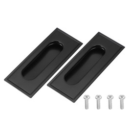 sourcing map 2 Pcs Finger Flush Pulls, 4.3" Stainless Steel Rectangle Sliding Door Handle Recessed Pocket Door Pull with Invisible Screw Hole for Home Bathroom Barn Closet Window, Black