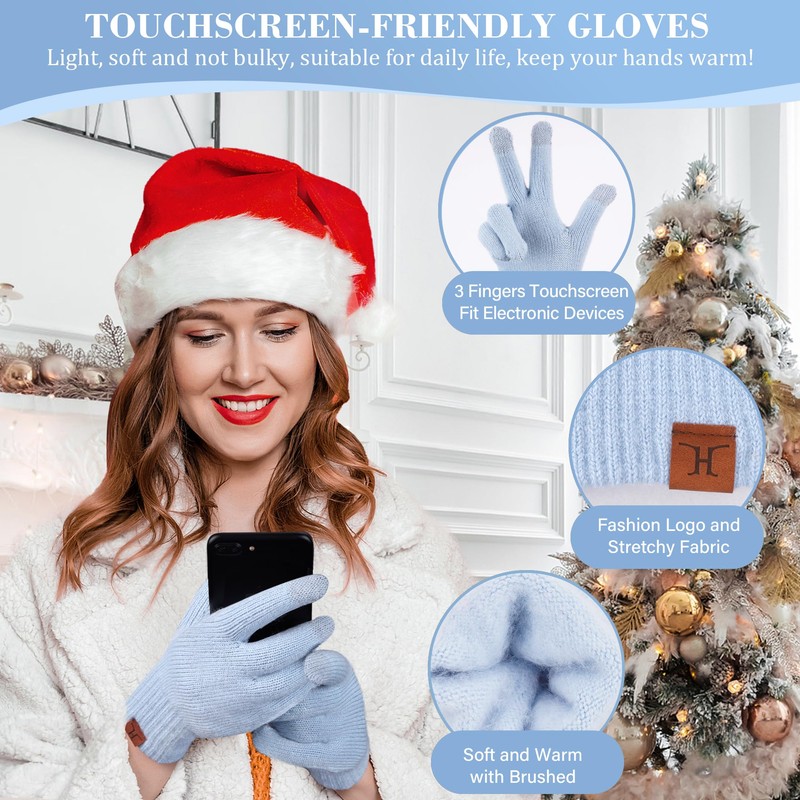 Womens Winter Beanie Hats Scarf Touchscreen Gloves Set Chenille Knit