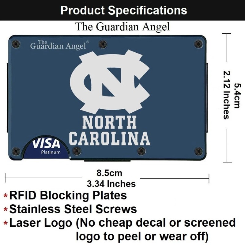 North Carolina Tar Heels Engraved Titanium Carbon Fiber RFID Blocking