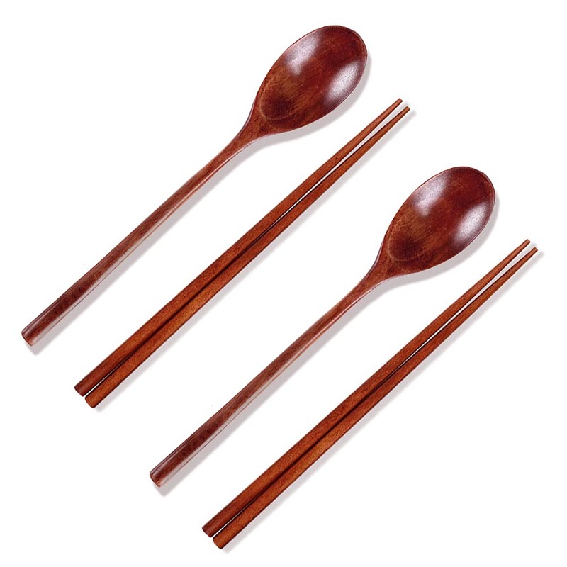 Ecloud Shop® Woden spoon chopsticks sets Korean dinnerware combinations 2pcs