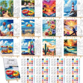 Zhanmai 12 Pack Pre Drawn Canvas for Painting Sip and Paint Kit 8" x 10" Paint Party Set Canvas Painting Pre Printed Canvases for Party Favor DIY Virtual Adult's Date Night (Summer Color)