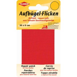 Kleiber Extra Soft Fine Cotton Iron On Repair Tape, 30cm x 6 cm, Red