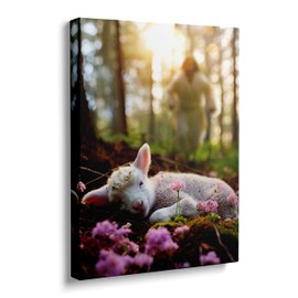 Jesus Running After Lost Lamb, Christian Religious Canvas Wall Art Home Decor, Gallery Wrapped, Stretched, Framed Ready to Hang (40"x30"x1.5")