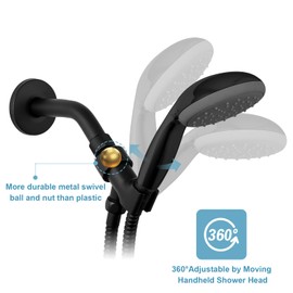 OFFO Shower Head Holder with Solid Metal Ball for Handheld Shower Head, Adjustable Shower Arm Mount for Connecting Shower Arm and Shower Hose, 1/2 in IPS Female Inlet and Male Outlet, Matte Black