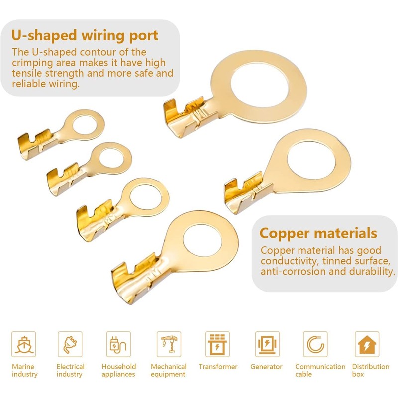 150pcs Round Terminal Set Connector Kit Brass Crimp Cable Terminals