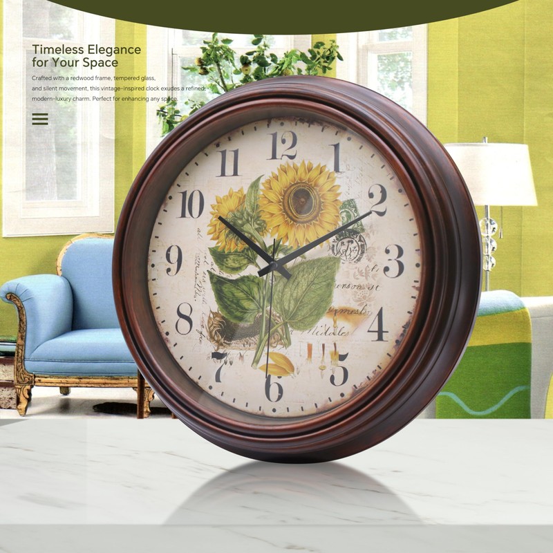 VIKMARI 12 Inch Sunflower Wall Clock Large Silent Non Ticking