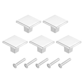 Sourcing Map 5Pcs Square Cabinet Knobs, 1.2 Inch Silver Aluminum Alloy Solid Drawer Knobs Handle Pulls for Kitchen Cabinets Bedroom Dresser Wardrobe