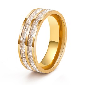 FPH 18K Gold Plated Wedding Band for Women, Cubic Zirconia Stackable Ring, Hypoallergenic Minimalist Jewelry for Her, Size 5-9, Romantic Anniversary Present