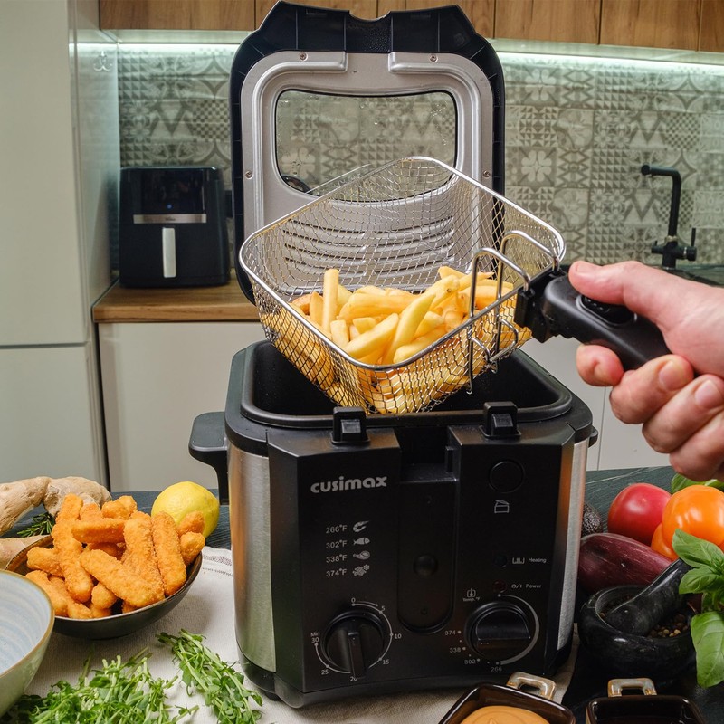 CUSIMAX Electric Deep Fryer for Home Use, 2.5 Liter 1500W