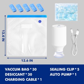 Filament Storage Bags 30PCS, 3D Filament Vacuum Bags Kit (12.6"x13.4") with Air Pump, 30 Desiccants, 5 Sealing Clips for 3D Printer Filament Storage for Filament Dryer Box