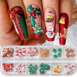 45Pcs/Box Christmas Nail Charms 3D Snowman Reindeer Bell Santa Nail Rhinestones Resin Christmas Tree Nail Charms for Acrylic Nails Cute Elk Sock Design Nail Gems Jewelry Nail Art Accessories for Women