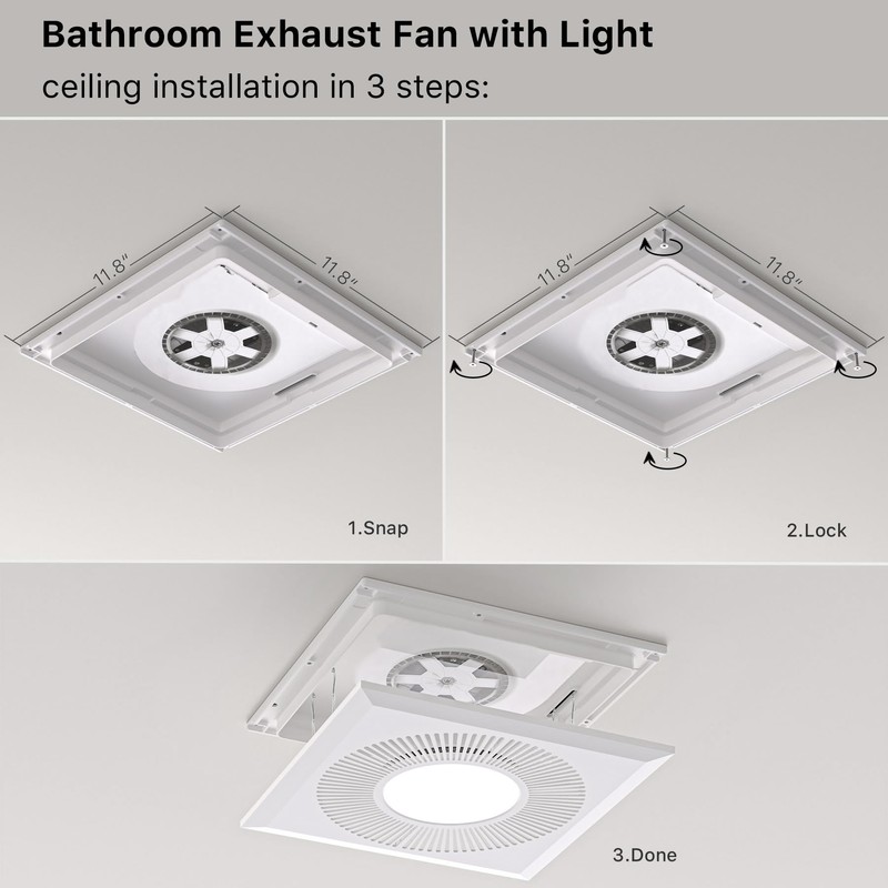 Bathroom 11.8IN Exhaust Fan with Light 165CFM 3CCT Shower Bathroom
