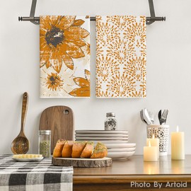 Artoid Mode Orange Floral Leaves Boho Kitchen Towels Dish Towels, 18x26 Inch Farmhouse Fall Decoration Hand Towels Set of 4