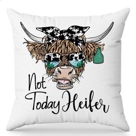Yomisex Cow Print Throw Pillow Covers, Cow Bedroom Decor Pillow Covers for 18x18, Funny Cows Gifts for Women Not Today Heifer Western Farmhouse Pillow Cover